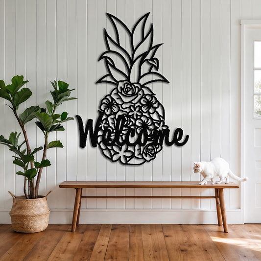 "Welcome Your Guests with Stunning Metal Wall Art | Pineapple Welcome Sign"