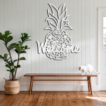 "Welcome Your Guests with Stunning Metal Wall Art | Pineapple Welcome Sign"