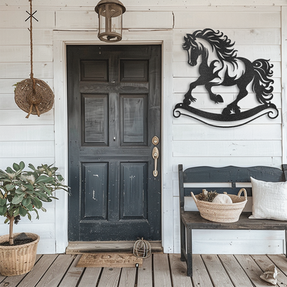 "Transform Your Home with Regal Rocking Horse Metal Wall Art"