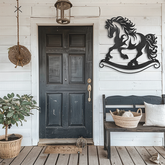 "Transform Your Home with Regal Rocking Horse Metal Wall Art"