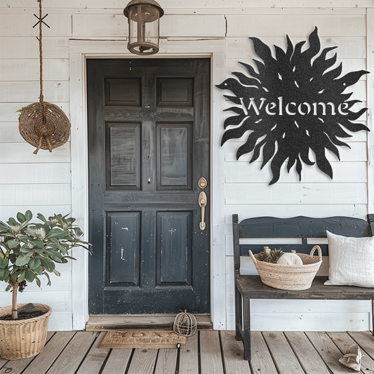 "Welcome Guests with Stunning Metal Wall Art - Sun Welcome Sign"