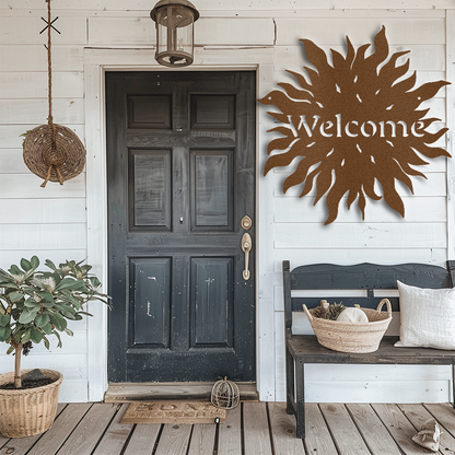 "Welcome Guests with Stunning Metal Wall Art - Sun Welcome Sign"