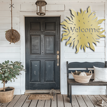 "Welcome Guests with Stunning Metal Wall Art - Sun Welcome Sign"