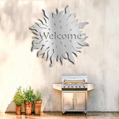 "Welcome Guests with Stunning Metal Wall Art - Sun Welcome Sign"