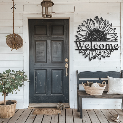 Rustic Sunflower Welcome Sign - Indoor/Outdoor Metal Wall Art
