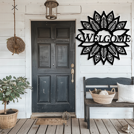 "Welcome Guests with Stunning Metal Wall Art – Sunflower Welcome Sign"