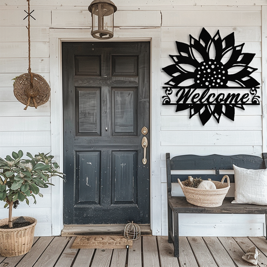 Unique Sunflower Welcome Sign - Indoor/Outdoor Metal Wall Art