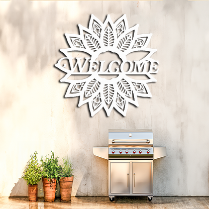 "Welcome Guests with Stunning Metal Wall Art – Sunflower Welcome Sign"