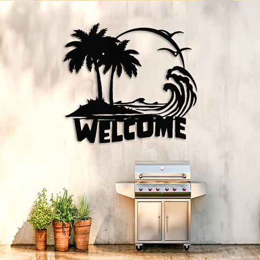 Riding the Waves Metal Welcome Sign - Perfect Indoor/Outdoor Beachy House Warming Gift