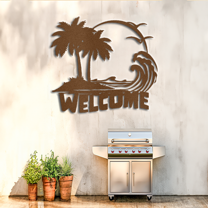 Riding the Waves Metal Welcome Sign - Perfect Indoor/Outdoor Beachy House Warming Gift